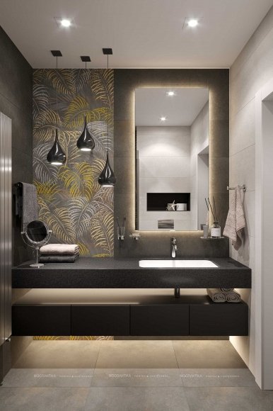 Дизайн Ванная в стиле Арт-деко в черном цвете №12372