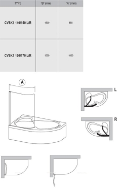 Шторка на ванну Ravak CVSK1 ROSA 160/170 L блестящая+ транспарент, серый - 3 изображение