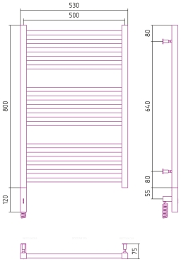 Полотенцесушитель электрический Сунержа Модус 3.0 80х50 см 00-5700-8050 без покрытия - 4 изображение