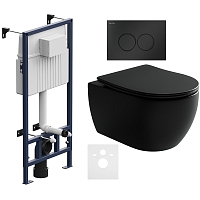 Комплект подвесной безободковый унитаз Ceramica Nova Play CN3001MB черный матовый с сиденьем микролифт + инсталляция Am.Pm ProC I012707.0138 с клавишей смыва ProC L, чёрная матовая