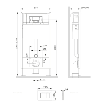 Комплект подвесной безободковый унитаз Bocchi Taormina Pro Rimless 1451-001-0129 белый + инсталляция Am.Pm ProC I012707.0238 с клавишей смыва ProC S, чёрная матовая - 5 изображение