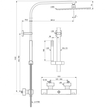 Душевая стойка с термостатом Ideal Standard CERATHERM C100 A7542AA - 4 изображение