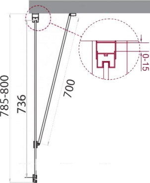 Боковая перегородка BelBagno Marmi 80х195 см MARMI-80-FIX-C-Cr профиль хром, стекло прозрачное - 3 изображение